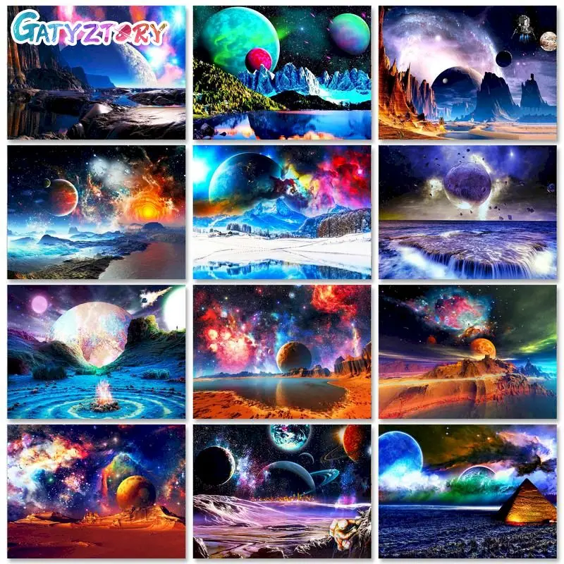 

GATYZTORY 60x75cm Painting By Numbers Hand Painting Decorative Paintings Moon Landscape Picture Home Decoration