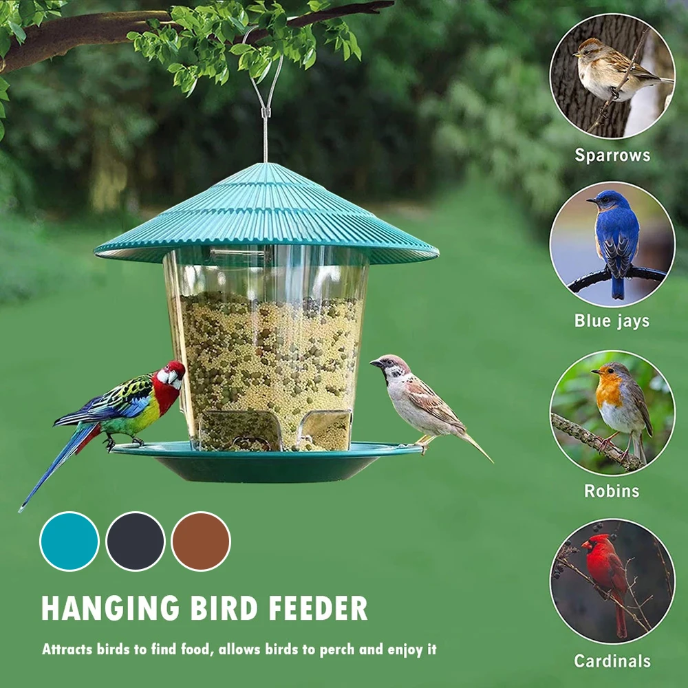 

Outdoor Bird Feeder House Gazebo Hanging Wild Bird Cage Outside Container With Hang Rope Bird Feeder Garden Food Container Decor