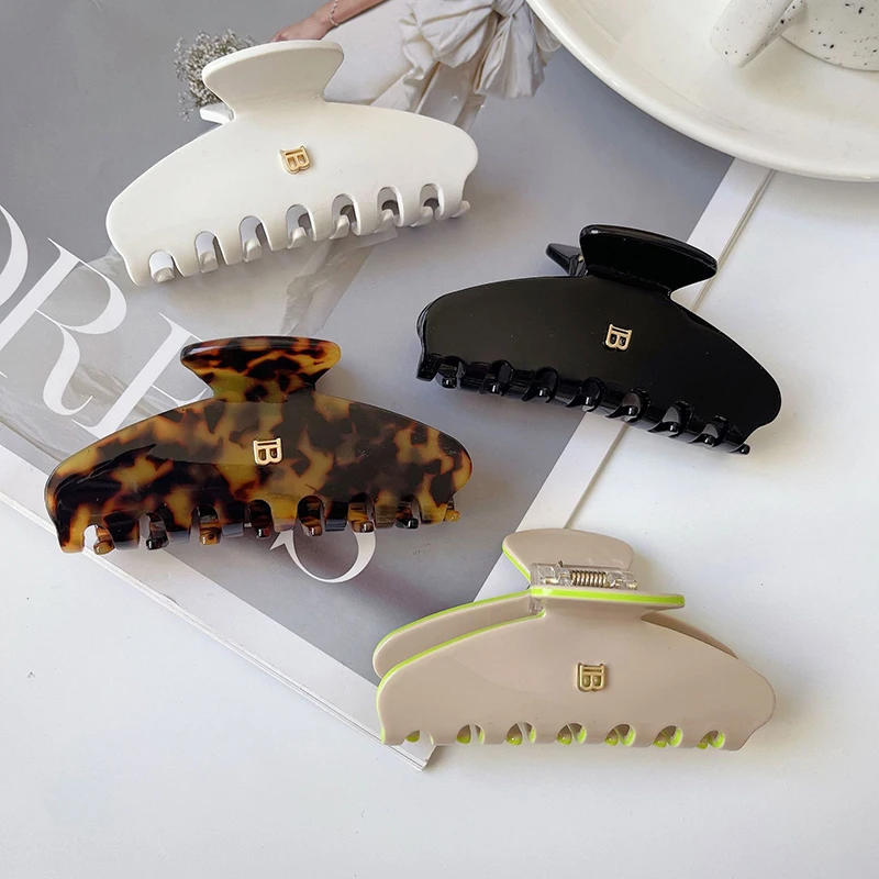 

New Korean 9CM Metal Letter B Hairpin Acetate Leopard Print Arc Grab Clip Sweet Everything Ponytail Hairpin Shark Clip Female