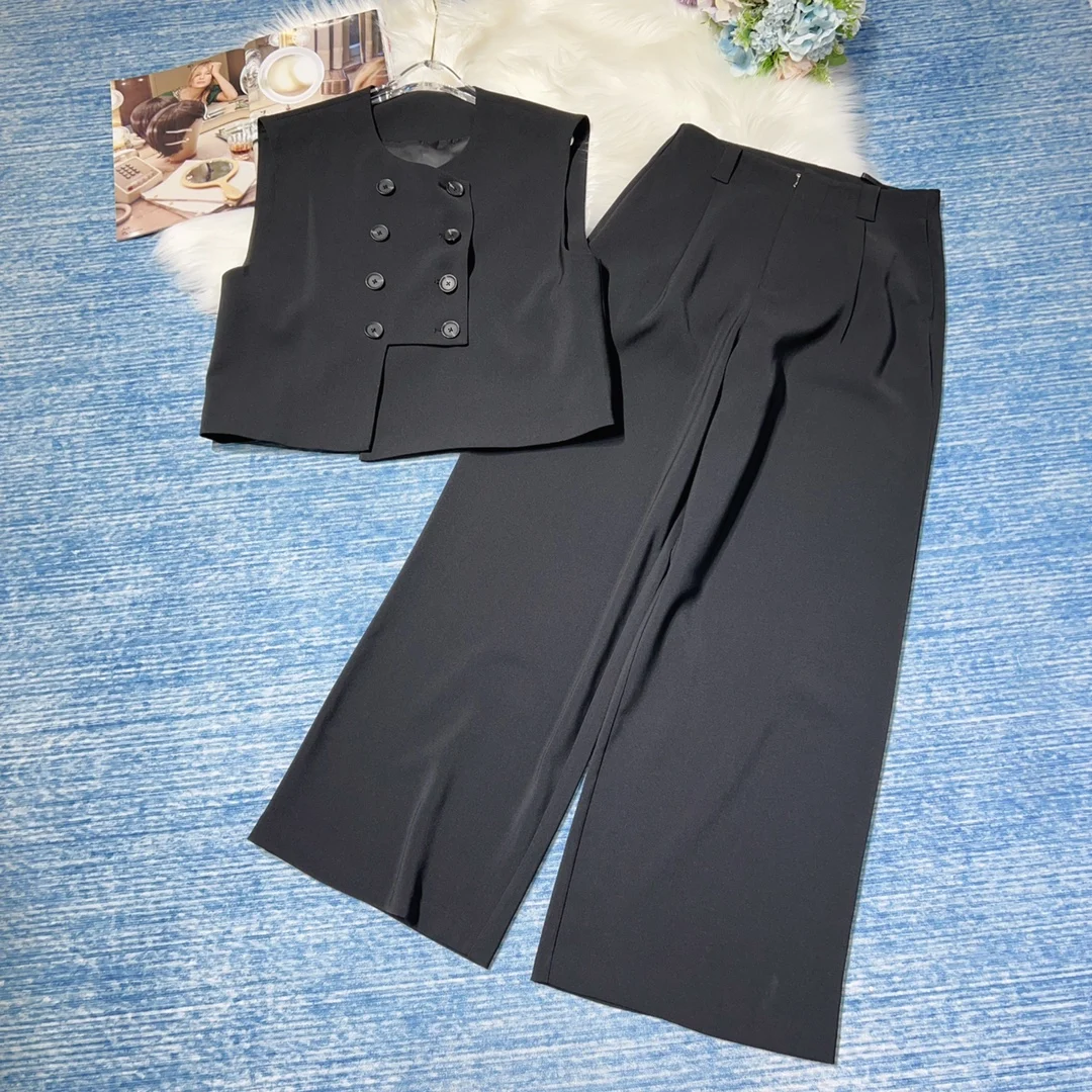 

2023 Spring/Summer Fashion New Women's Clothing Double Breasted Vest Suit Coat➕Wide Leg Pants Suit 0814