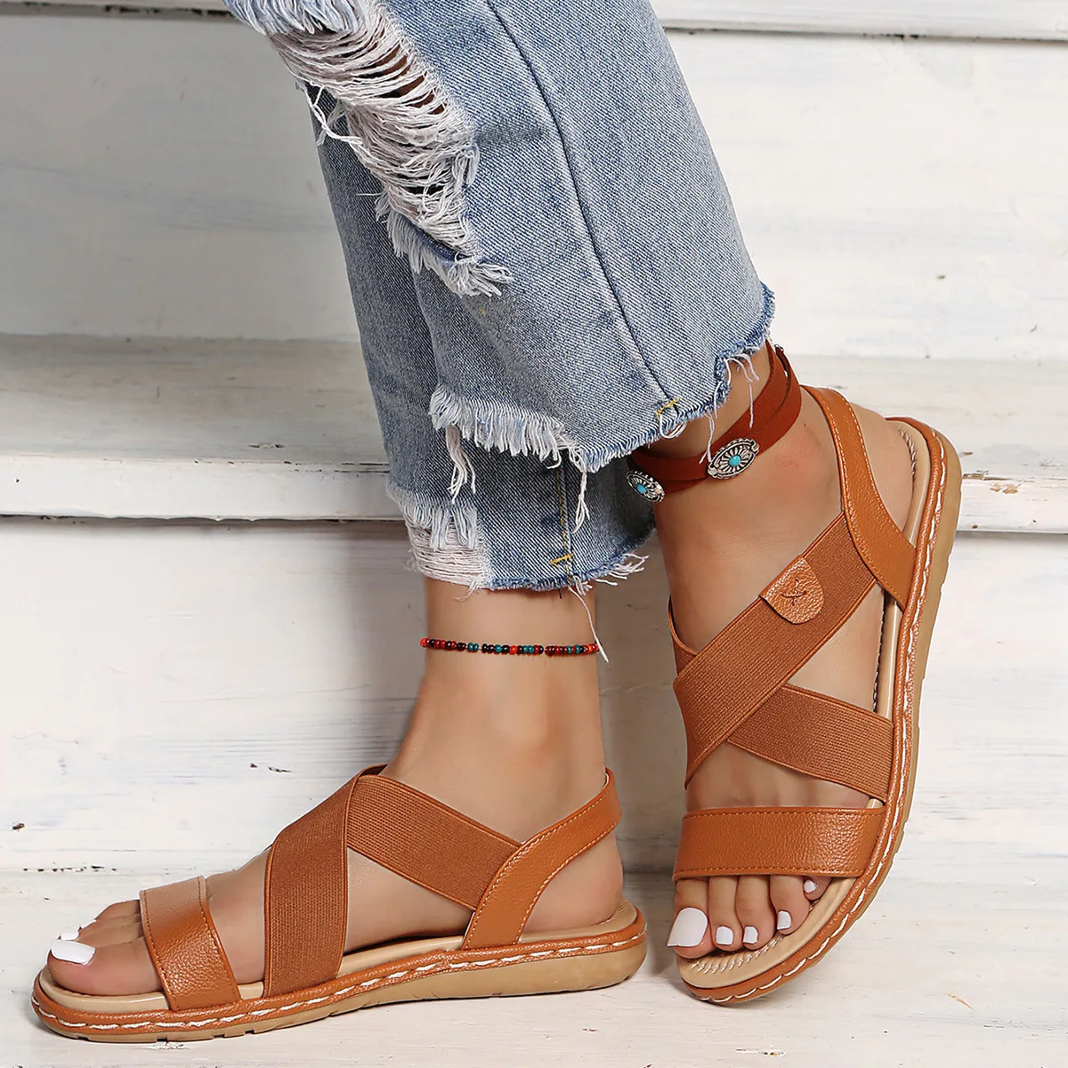 

Women's Sandals Summer Shoes Women New Ladies Sewing cross Out Wedges Female Casual Pu Leather Platform Retro Sandal plus size