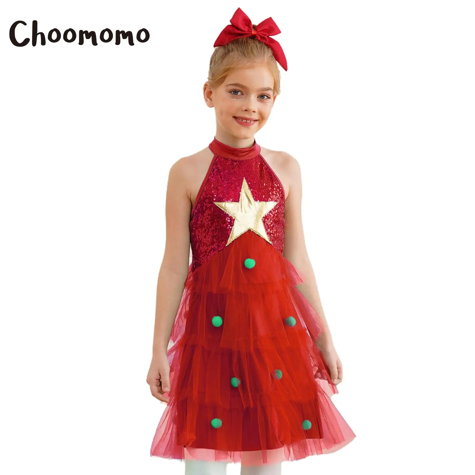 Детский рождественский костюм для девочек без рукавов с лямкой на шее