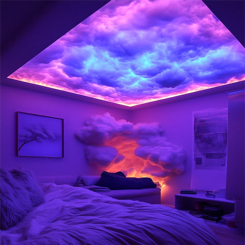 Фото 3D Thunder Cloud Lights Потолочные Storm Lights Светодиодный комплект Синхронизация музыки Осветляющий облачный комплект Хлопок для украшения игровой комнаты Спальня №2
