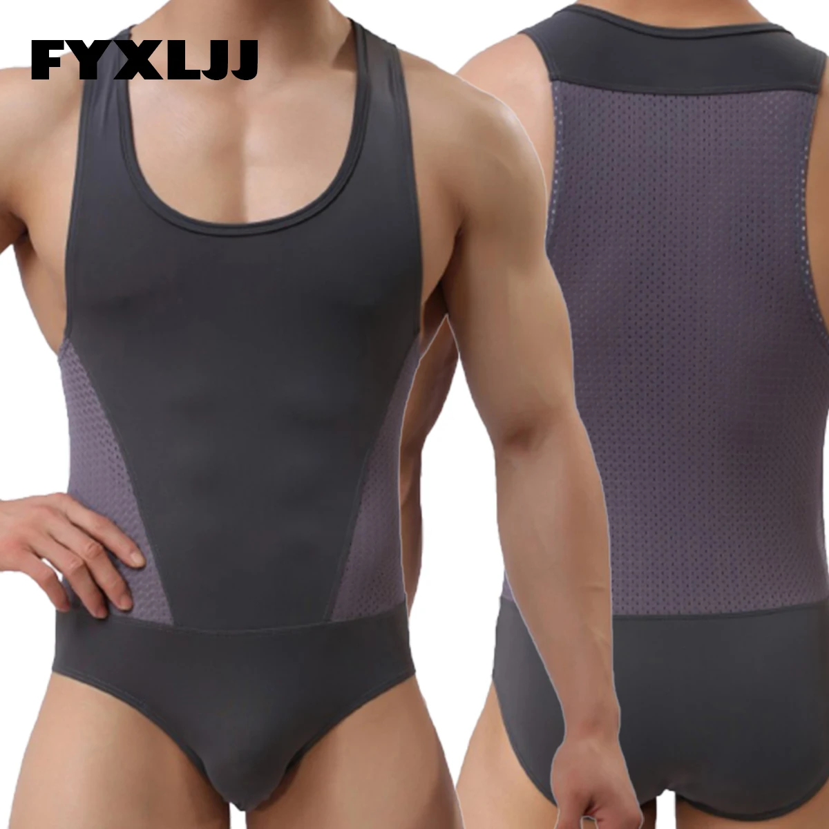 

YUFEIDA Leotard Singlet Bodysuits Men High Elasticity One-piece Shapers Men's Slim Corrective Body Building Jumpsuits Undershirt