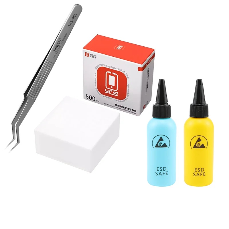 

Набор Ручных Инструментов Для Ремонта Электронных Плат: Флакон Для Спирта 60 Мл ESD YCS-HM01, Нано-губка Для Очистки