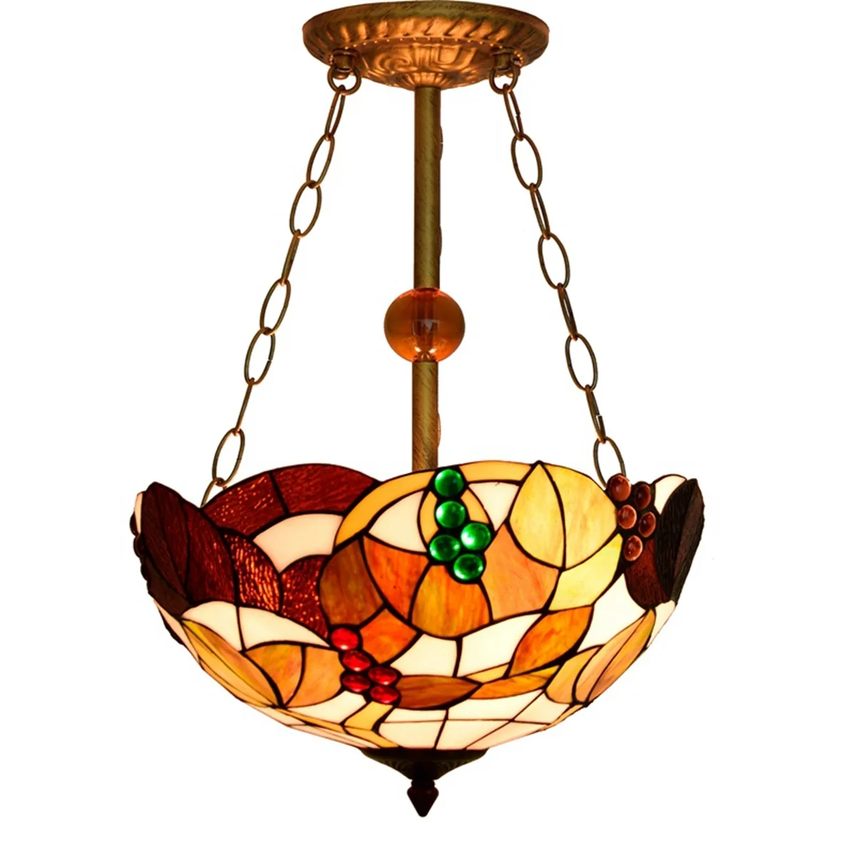 

Stained glass chandelier 16 " Tiffany Brown Grape Stained Glass pendent lamp Hanging Light Dining Room Bar Art Indoor Pendant