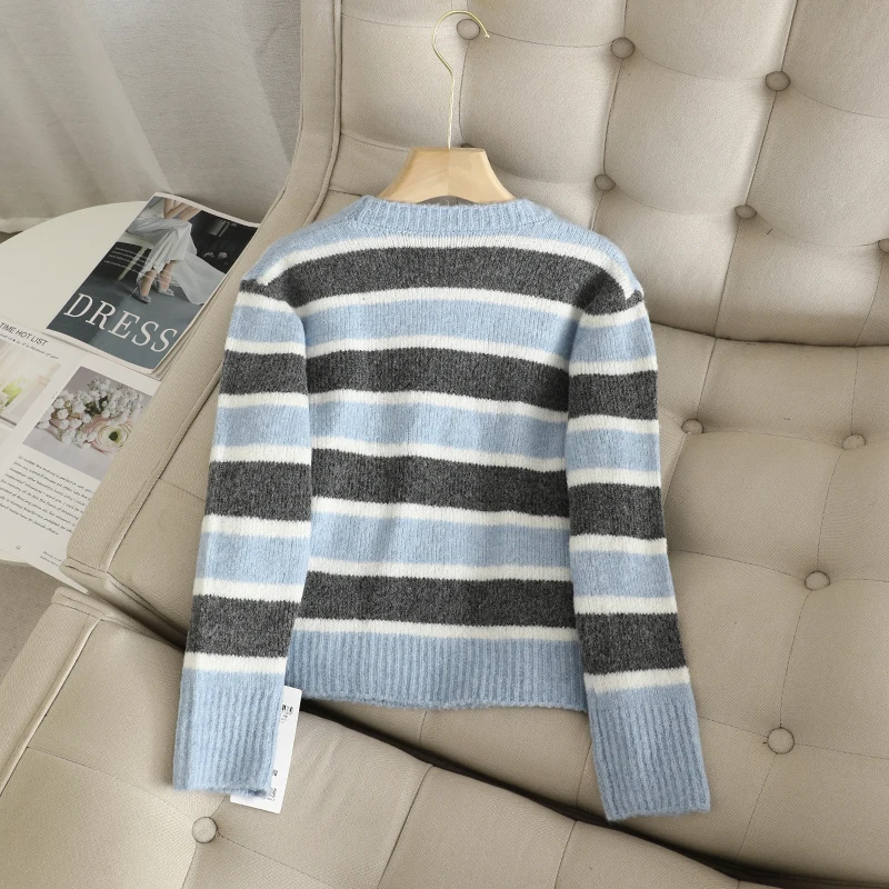 Yi + флисовый шерстяной свитер в полоску для женщин 2024 зимний пригородный с