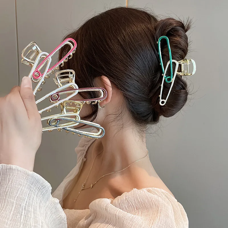 

korean New Large Pin Metal Hairpin Back Head Grabbing Clip Net Celebrity Niche New Shark Clip Headdress Hair Accessories Female