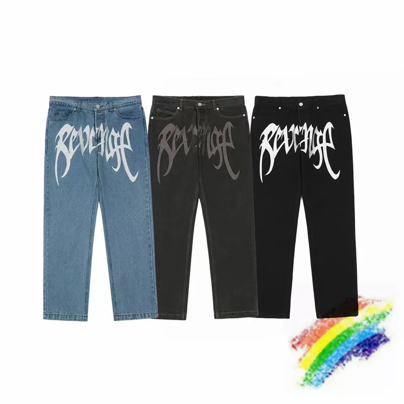 

XXXtentacion Embroidery Revenge Jeans Men Women 1:1 High Quality Waist Patch Label Revenge Jeans Trouser Legs