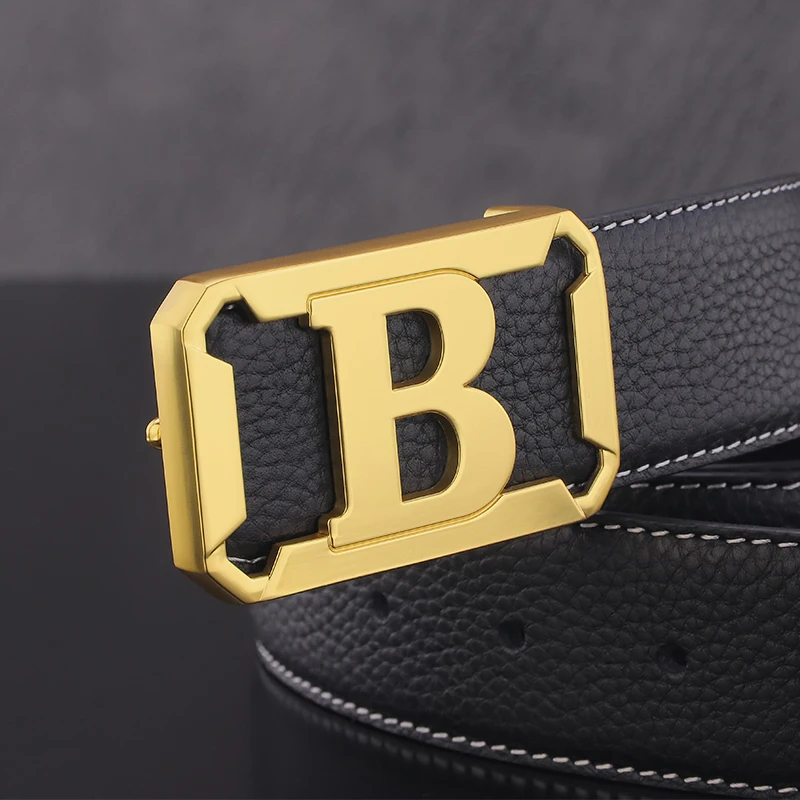High Quality 3.8cm Wide Men's Belt Fashion Letter B Pattern Slider Luxury Designer Belt Full Grain Leather Designer Ceinture