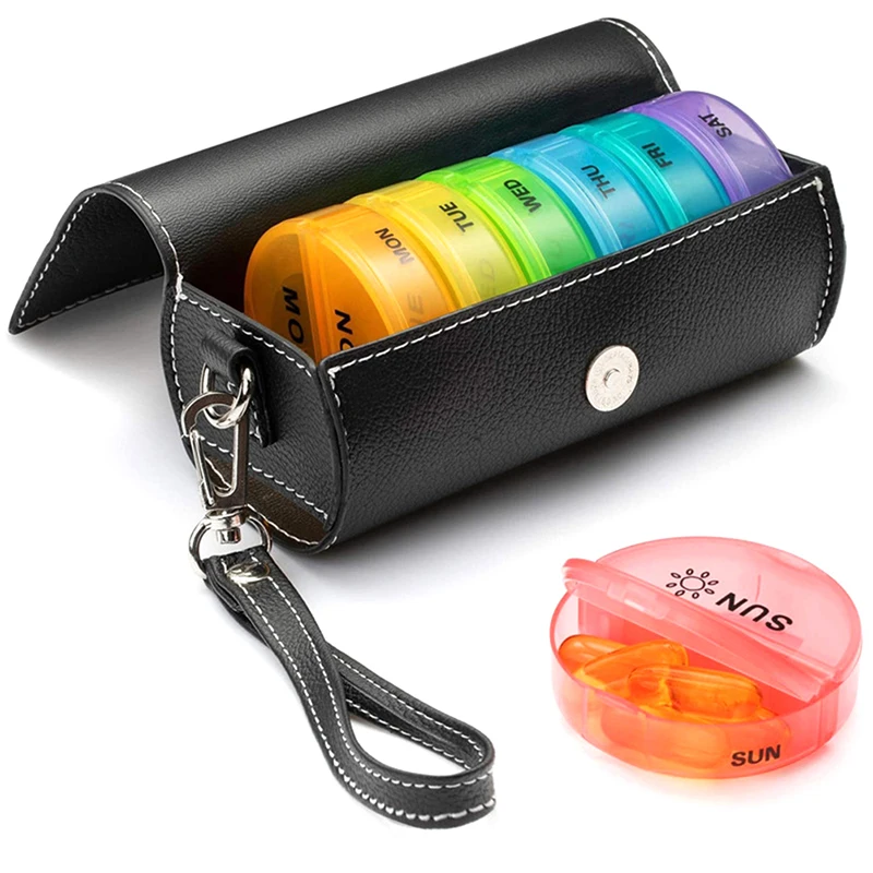 

14Grids 7Days Container Tablet Pill Case Medicine Storage PU Bag Box Holder