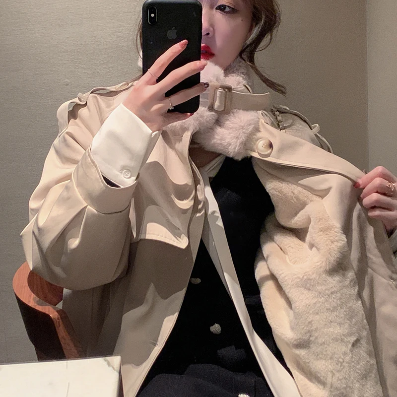 Streetwear Cotton Coats Winter Jacket Women Pie Overcome Tooling Belt Lamb Wool Liner Long Plus Cashmere Parkas Famale Clothing