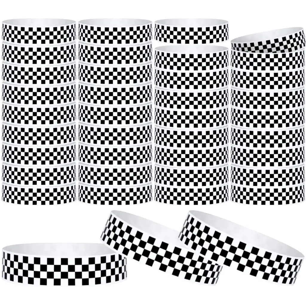 

Браслеты из черной бумаги в клетку, 800 шт., бумажные браслеты с тематическим флагом в клетку, бумажный браслет Dupont, водонепроницаемые и небью...