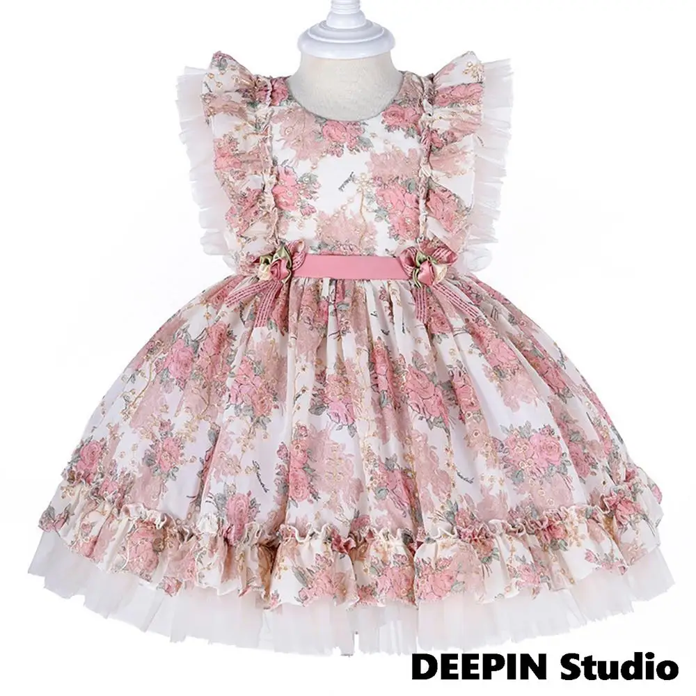 

Детское цветочное испанское платье для девочек, детские королевские платья в стиле "Лолита", бальные платья для младенцев на день рождения и крещения, эксклюзивные платья для маленьких девочек
