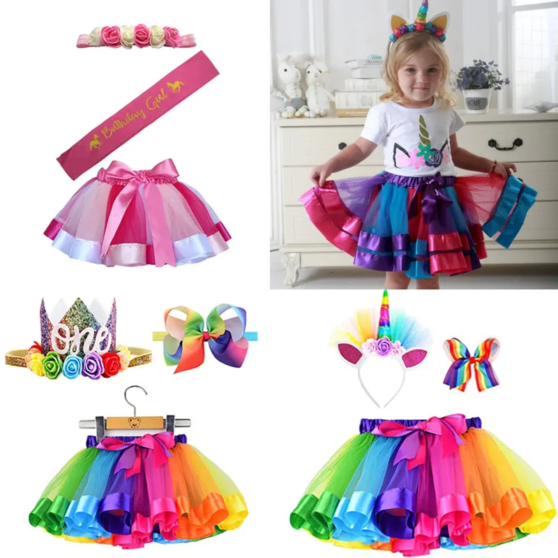

3 Types Bow-knot Headband Layered Party Dance Children Clothing 3-7Yrs Multicolor Princess Mini Tutu Skirt Tulle Skirt Suit