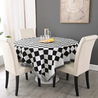 plaid tablecloths black and white checkerboard square tablecloth nordic chenille round table covers for table home decorative