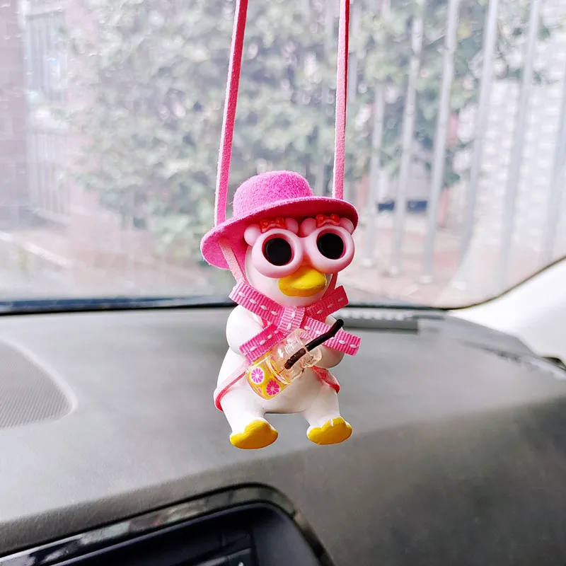 

ATsafepro Car Hanging Ornament Swinging Duck Cute Perfume Accessories Interior Car Rear View Mirror Bobble Head Pendant Pistol