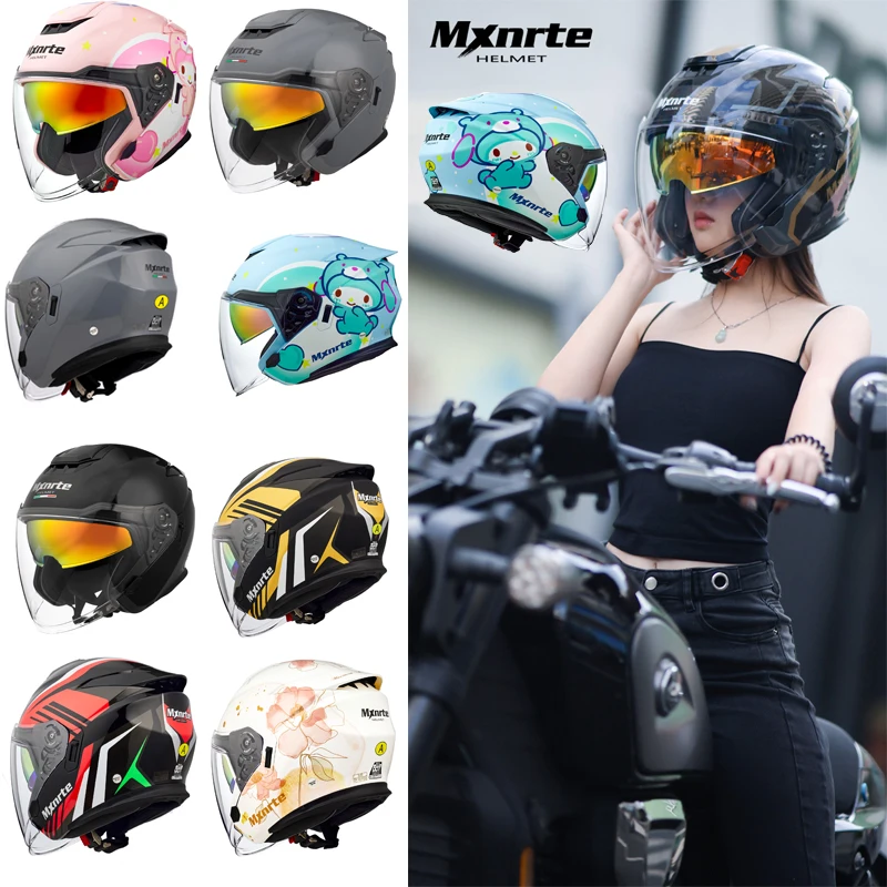 Mxnrte мотоциклетный шлем с двойной линзой и открытым лицом милый героями