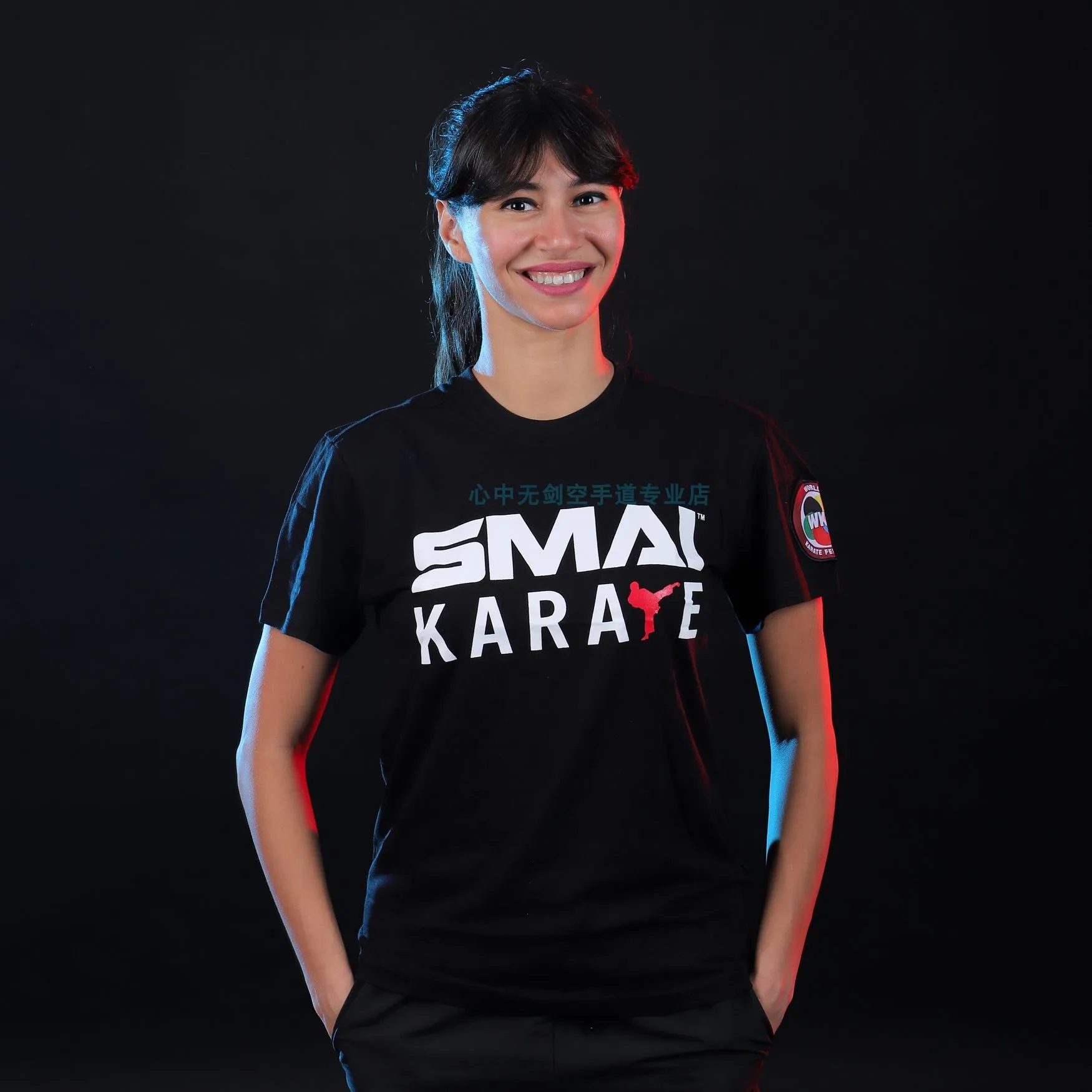 Фото WKF футболка SMAI новая хлопковая Футболка WKF сертифицированная классическая черная футболка с рукавом до локтя для карате №3
