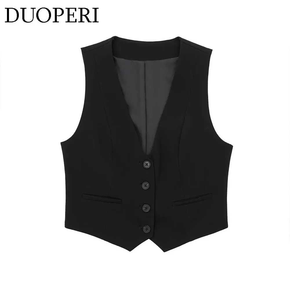 Модный женский базовый жилет DUOPERI с V-образным вырезом Женский шикарный