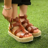 brown platform wedge roman sandals womens shoes summer 2022 trends leisure outdoor hemp rope bottom hollow buckle high heel 43