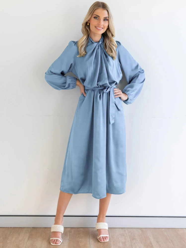 

Платье женское однотонное с рукавами-фонариками, модная бандажная юбка-трапеция, уличная одежда, весна-лето