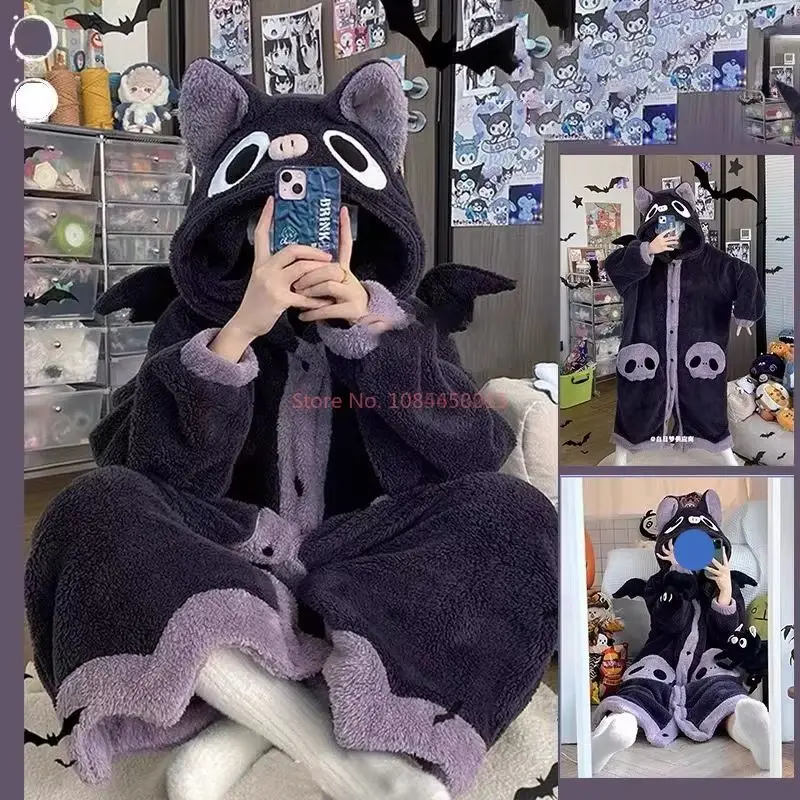 Плюшевые пижамы с рисунком летучей мыши халаты фланелевая ночная рубашка в стиле