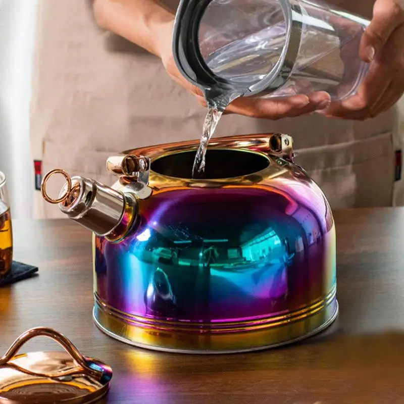 

2.5L Tea Kettle Electroplated Stainless Steel Teapot With Whistle Tea Kettles With Ergonomic Handle Home Restaurant Teakettle