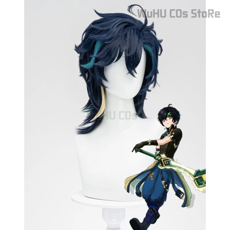 Genshin Impact Kinichi Косплей Парик Одинаковые по цвету челка Двухцветные блики Короткие