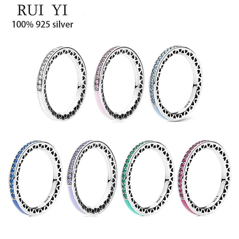 

Fit Original Luxury Real 925 Sterling Silver Authentic Pan Ring For Women Radiant Heart Couple Rings Diy Fashion Wedding Jewelry