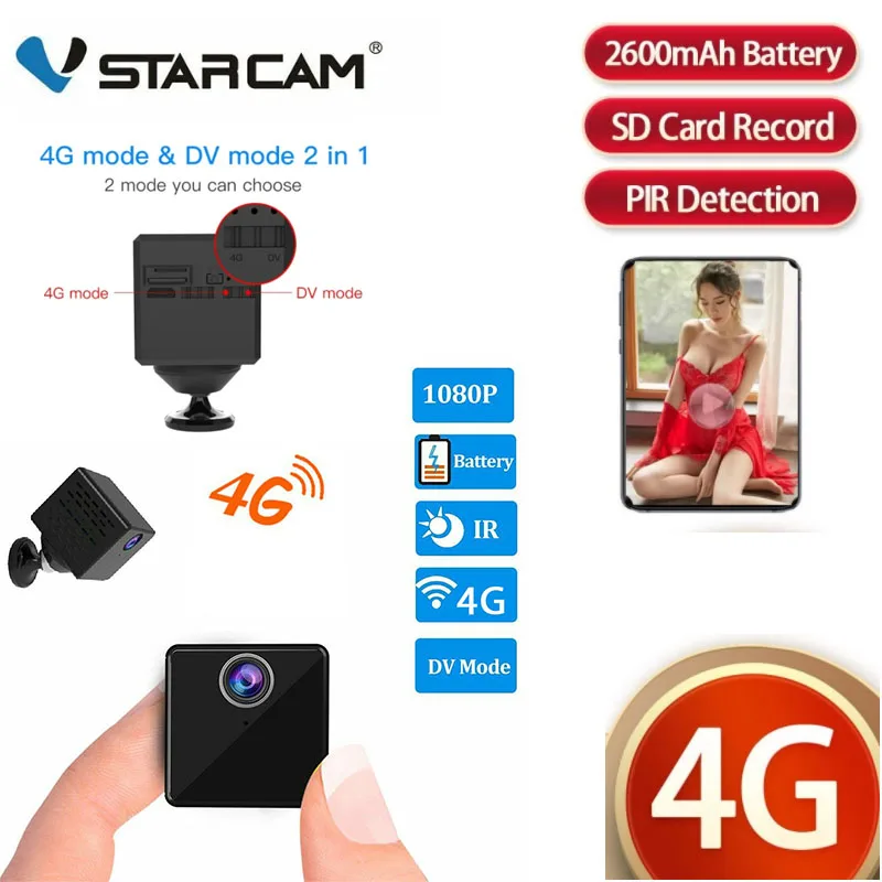 Vstarcam 1080P 4G IP Camera 4G Battery Mini Camera 2600mAh Battery Camera DV Mini Camera IR Night Surveillance Security Camera