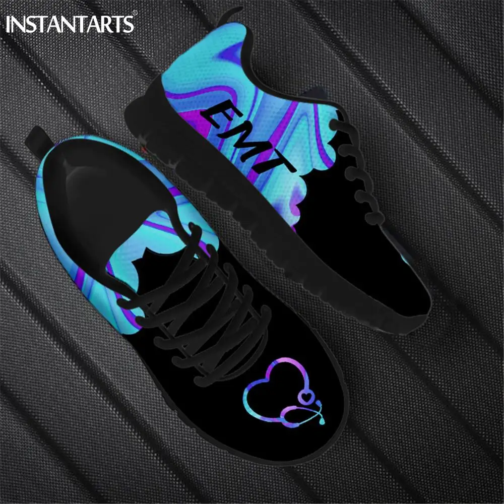 

INSTANTARTS Paramedic EMT EMS Prints Blue Flats Women Shoes Casual Sneakers Summer/Autumm Mesh Breathable Female Walking Zapatos