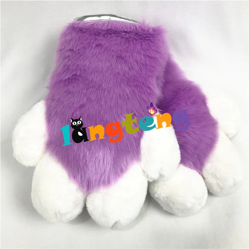 Y02 Purple Furry Fursuit Paws Partial Cosplay Fluffy Claw Gloves Mascot Costume For Kids Adults