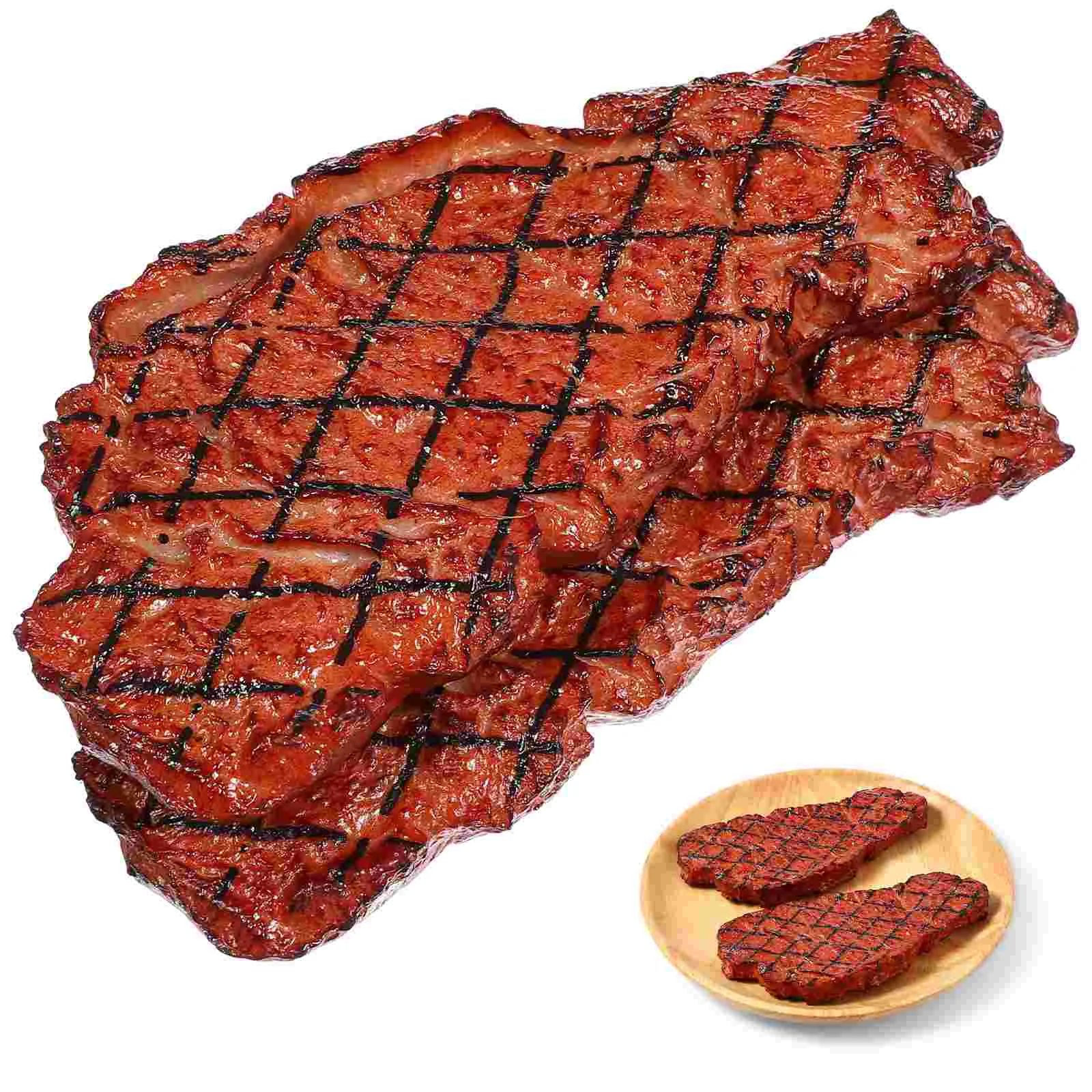 

2 Pcs Micro Toys Roasted Beef Fake Steak Ornaments Artificial Pillow Plastic Travel