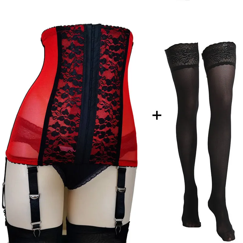 High Waist Sexy Garter Belt for Women Shaping Suspender Belt Exotic Girdle 6 Straps Garters with Lace Stockings Lingerie Set