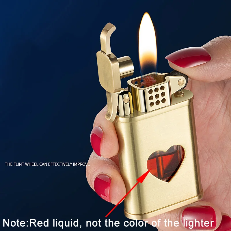 

Retro Metal Grinding Wheel Kerosene Lighter Love Type Visual Fuel Tank Refillable Gasoline Cigarette Lighters