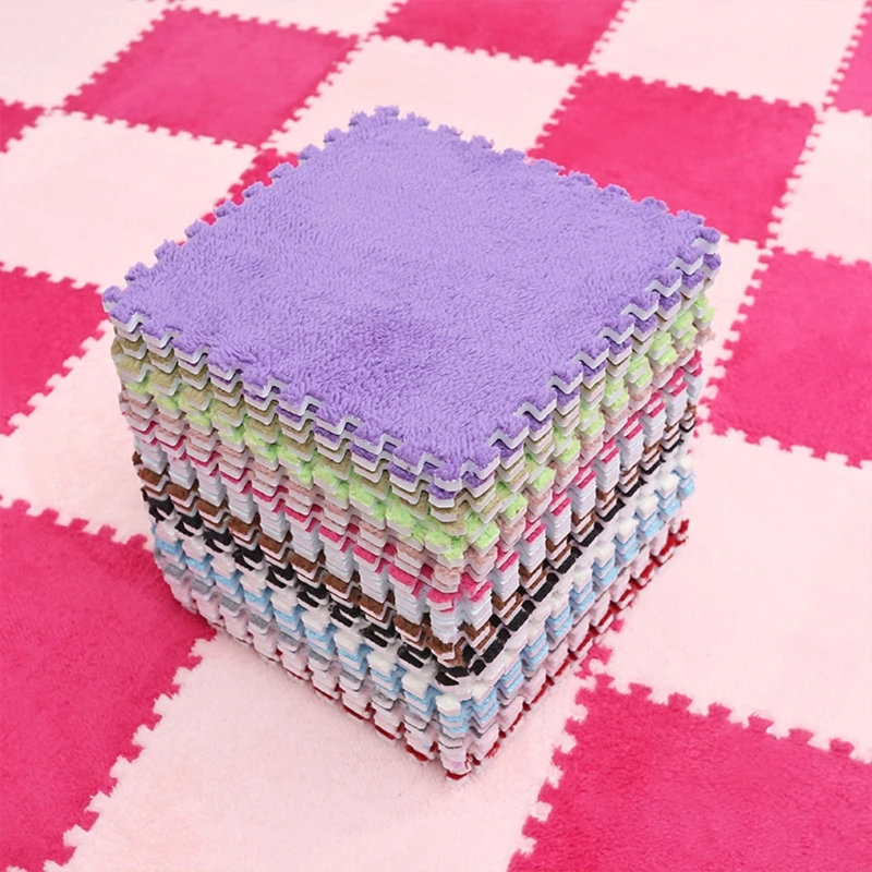 

XX9B DIY Jigsaw Plush Shaggy Carpet Baby Children Puzzles Playmat Floor Area Rug Playing Mat Square Interlocking Foam TIle