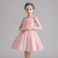 2022 Children Girl Baby 3D Petals Mesh Princess Tutu Dresses Wedding Flower Girls Kids Beautiful Party Birthday Formal Dress