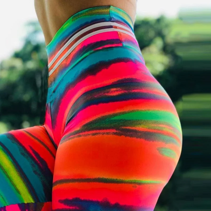 Women Print Leggings Colorful Sunset Print Fitness High Waist Elastic Bottoming Sports Yoga Pants Sexy Streetwear Pencil Pants
