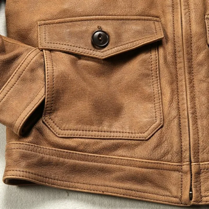 Желтая Весенняя мужская куртка M65 Safari Style размера плюс 5XL Натуральная Воловья кожа
