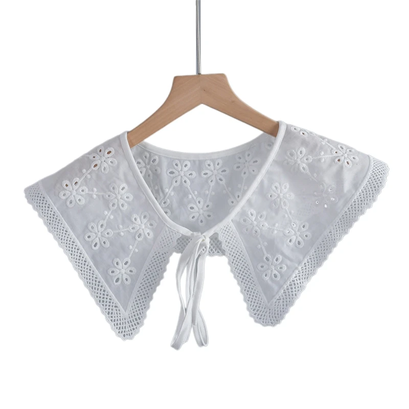 

White False Collar Detachable Collar Dickey Collar Embroidery Lace Up Neckline