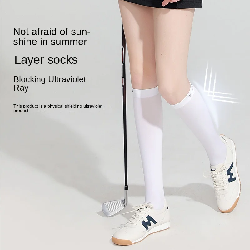 Summer Golf  Socks Ladies Ice Silk Sunscreen High Tube Sports Stockings Breathable and Slim Legs