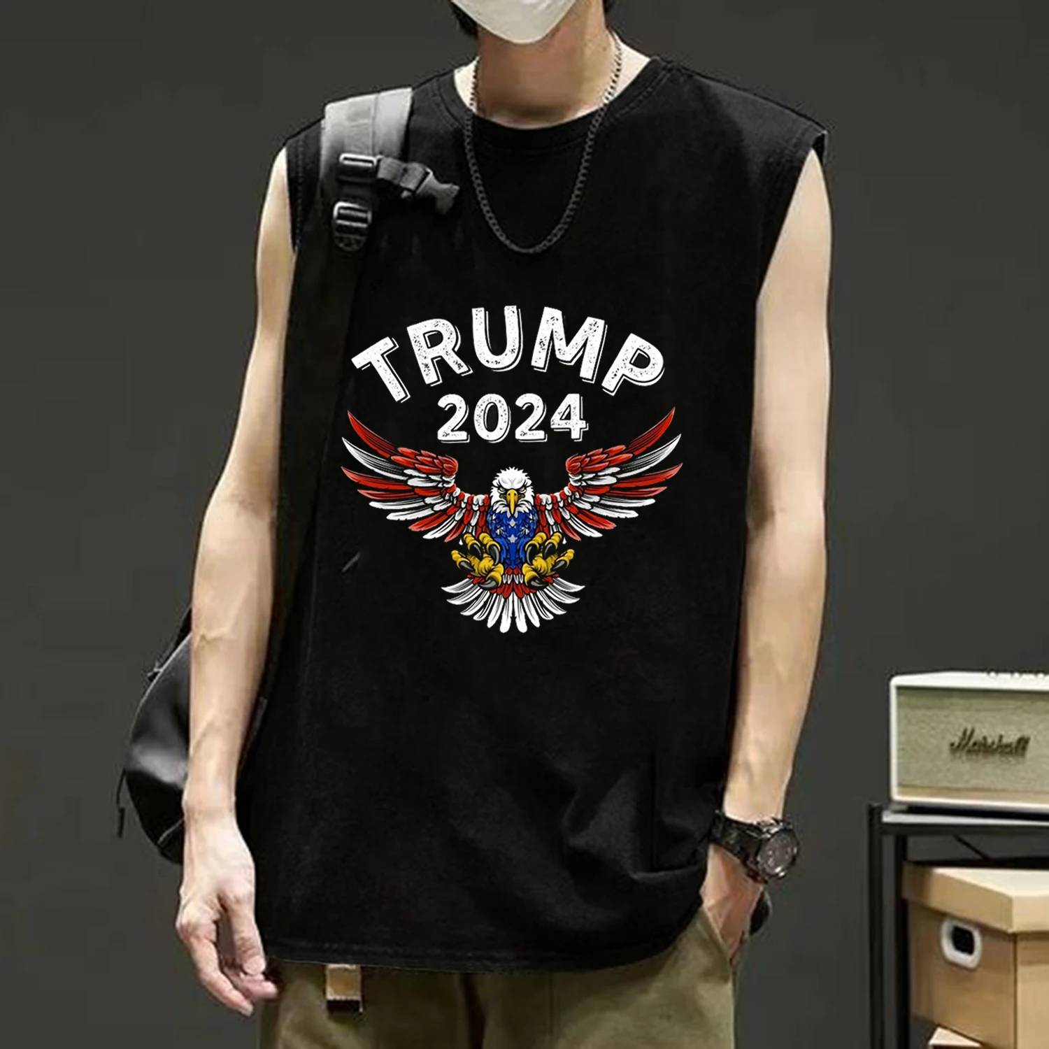 Trump 2024 мужская футболка без рукавов Сделай Америку Again Bald Eagle By Bouras модные