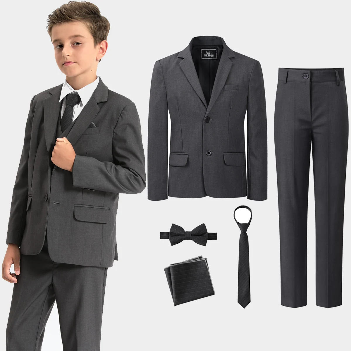 

Kids Boys Suit Wedding Easter Party Prom Tuxedo Flower Children Graduation Dress Teenager Church Costume Blazer Pants 5PCS