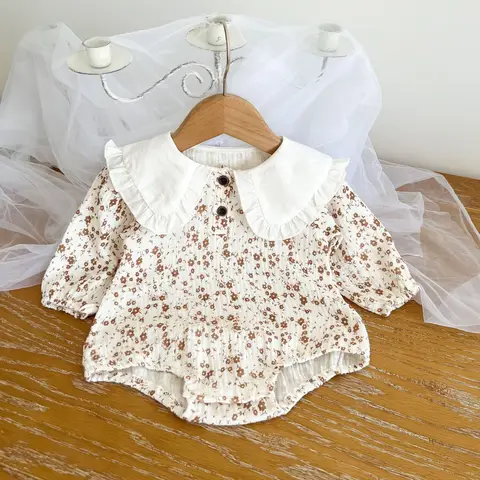 Модный комбинезон для маленьких девочек, Осенний комбинезон с цветочным рисунком, милое боди для новорожденных девочек, одежда для новорожденных 7-12 месяцев, Одежда для младенцев 0-6 месяцев