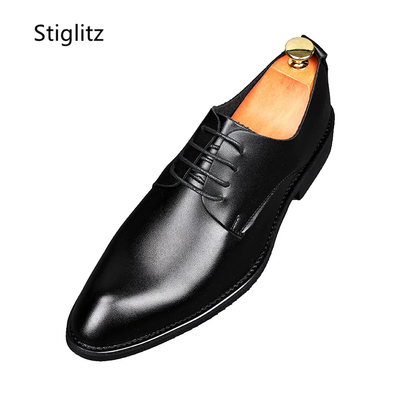Man Dress Leather Shoes Lace-Up Casual Business Shoes Office Work Footwear Men's Wedding Shoe Black Zapatos 2023 New Arrival