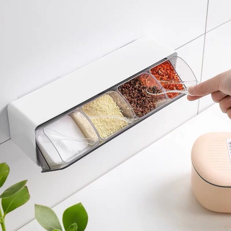 

Набор коробок для приправ бытовые комбинированные кухонные канистры, поставки четырехсеточных контейнеров для хранения, одна многосеточн...