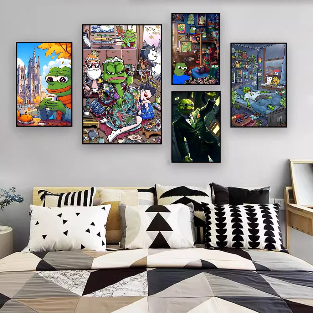 Мультяшный постер P-Pepe лягушка аниме постеры клейкая белая бумага наклейка