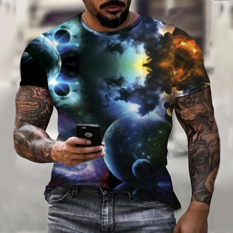 

New Summer Galaxy Color Changing New Ball Casual Colorful Men's T-Shirt Fashion 3D Men's Top Clear Short Sleeve