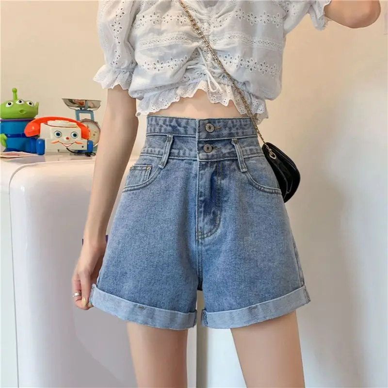 With Slit Mini Blue Women's Denim Shorts Baggy High Waist Loose Short Pants for Woman To Wear Sexy Jeans Youthful Clothes XL Hot